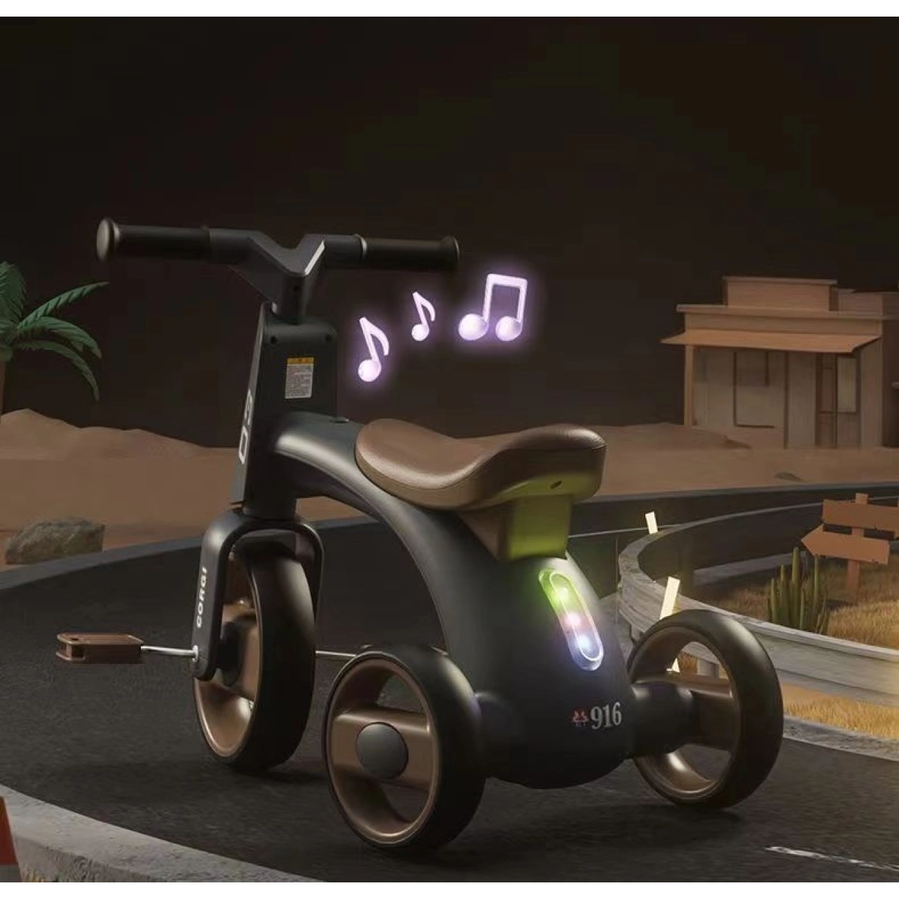 Дитячий велосипед триколісний Corgi N1 12" з музикою та LED-підсвіткою (25547476) - фото 3