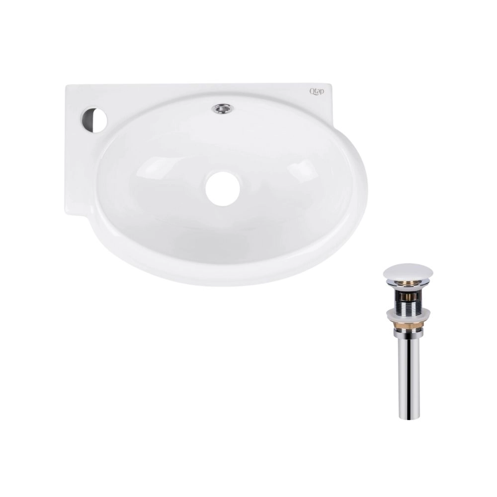 Раковина подвесная Qtap Leo овальная с донным клапаном 280x420 мм Белый глянцевый (SD00053456)