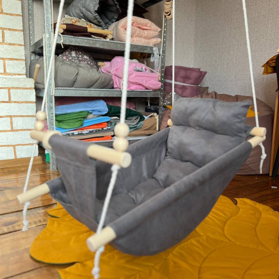 Детские качели подвесные Колыбель из микровелюра Темно-серый (gs-8518)