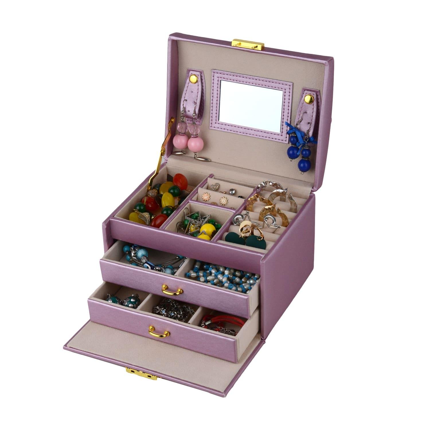 Шкатулка для украшений с зеркалом и ящичками 18х14х12.5 экокожа 12х12х5 см Сиреневый (ШДД-13-5) - фото 1