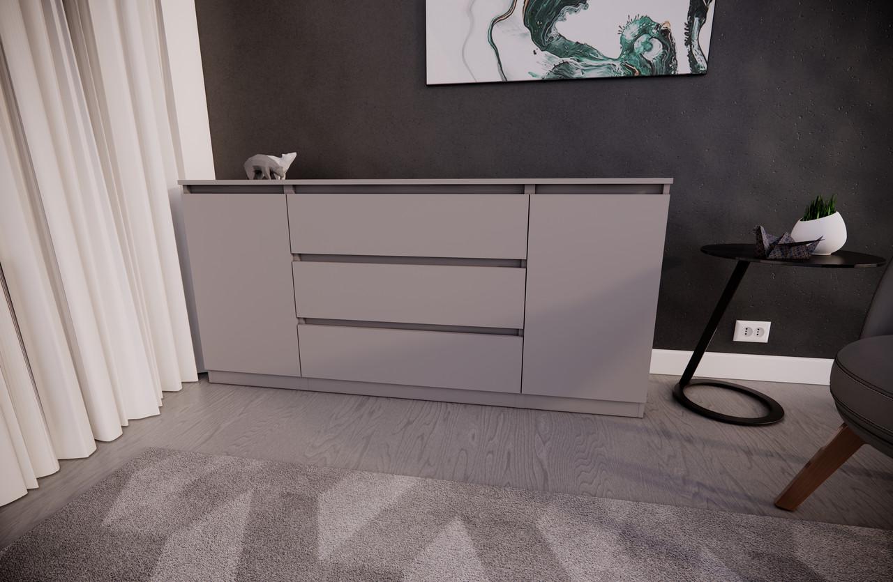 Комод MEBEX на 3 шухляди з боковими тумбами 160х40х77 см Сірий світлий (VERTO3B1600LG) - фото 2