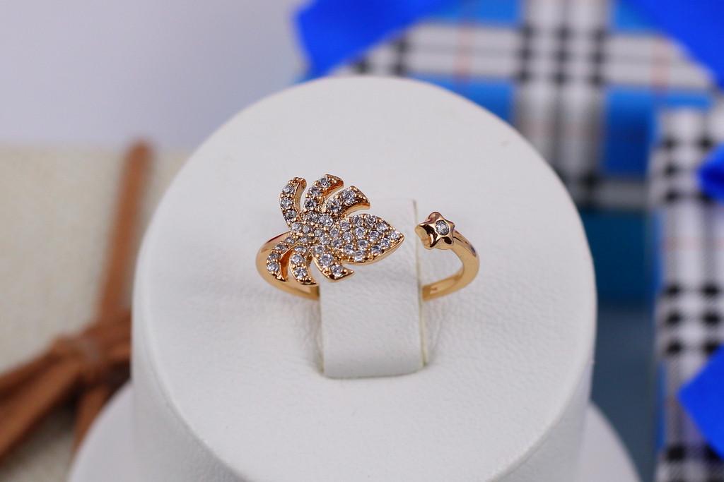 Кольцо Xuping Jewelrу Листик раздвижное р. 16 Золотистый