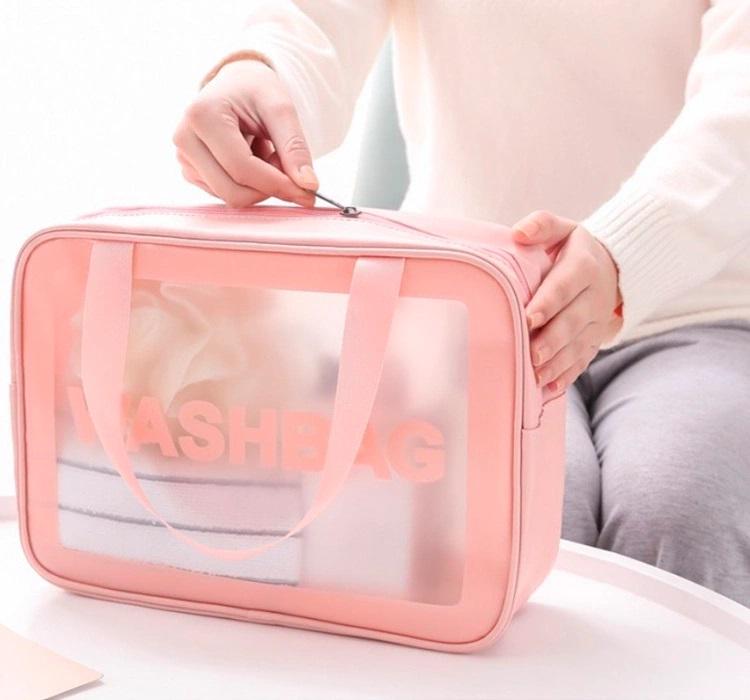 Набір прозорих сумок косметичок Washbag 30/26/20 см Pink (128671) - фото 4 Набір прозорих сумок косметичок Washbag 30/26/20 см Pink (128671) - фото 4