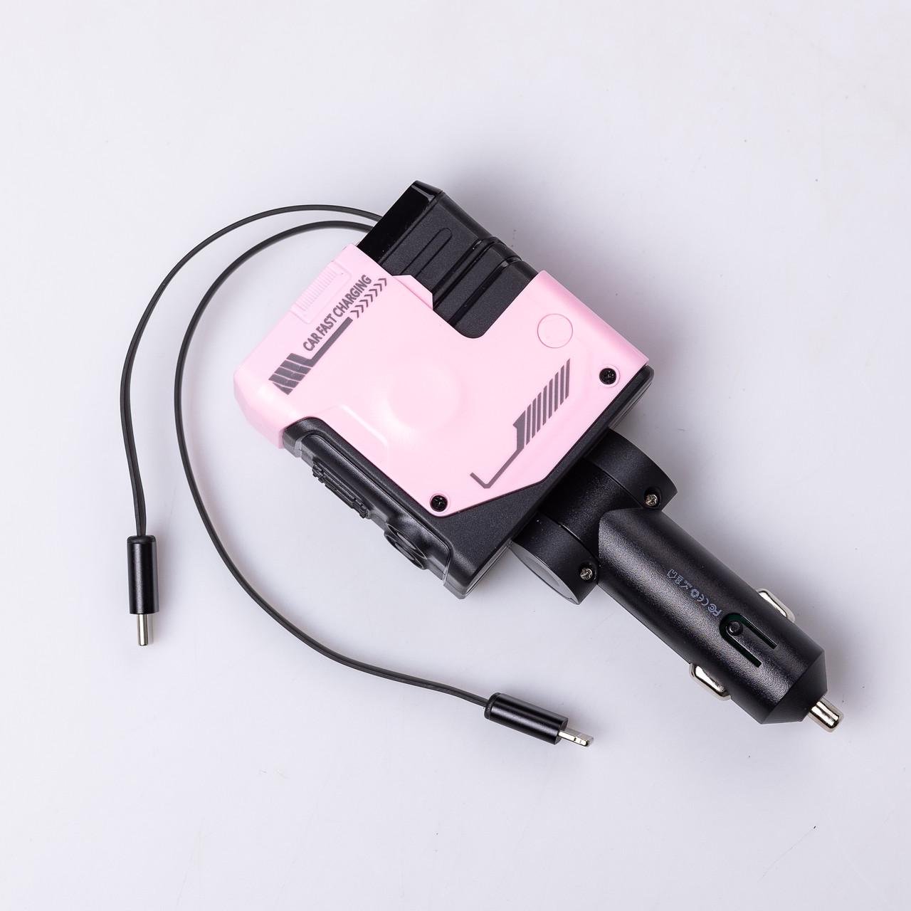 Зарядний пристрій автомобільний Mecha з висувними кабелями та портами USB/Type-C Рожевий (6834) - фото 1 Зарядний пристрій автомобільний Mecha з висувними кабелями та портами USB/Type-C Рожевий (6834) - фото 1