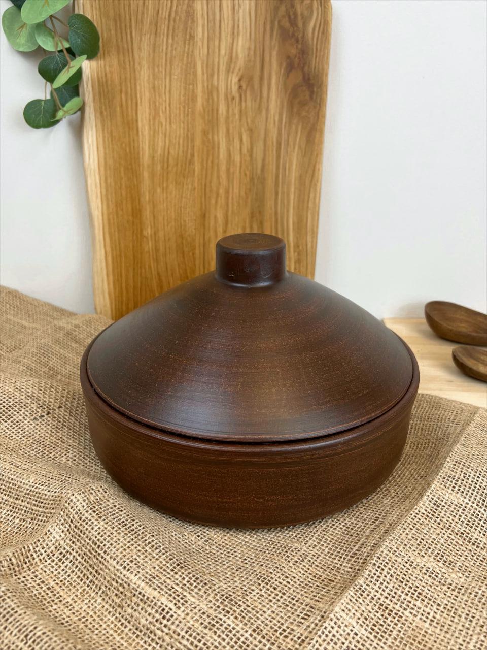 Сковорода керамическая глиняная с крышкой гладкая 3 л (3003-21)