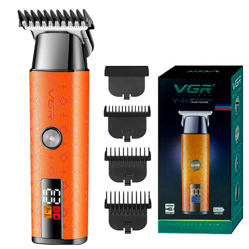 Триммер аккумуляторный для стрижки VGR V-943 с 3 насадками и LED дисплеем Orange (2684383772)