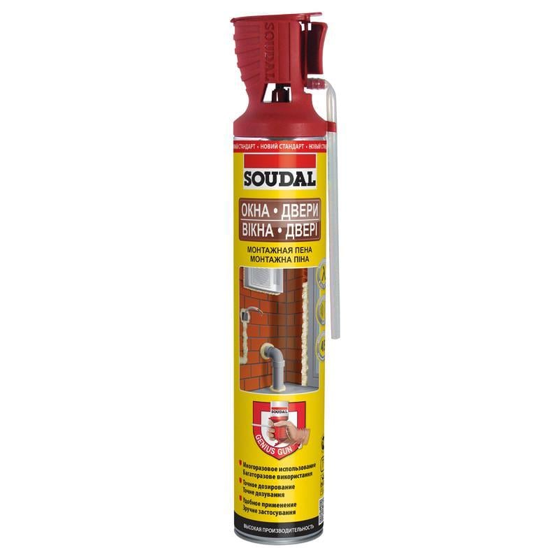 Пена монтажная SOUDAL Genius Gun с аппликатором 750 мл 3 шт. Светло-желтый (0000100000007500GF)