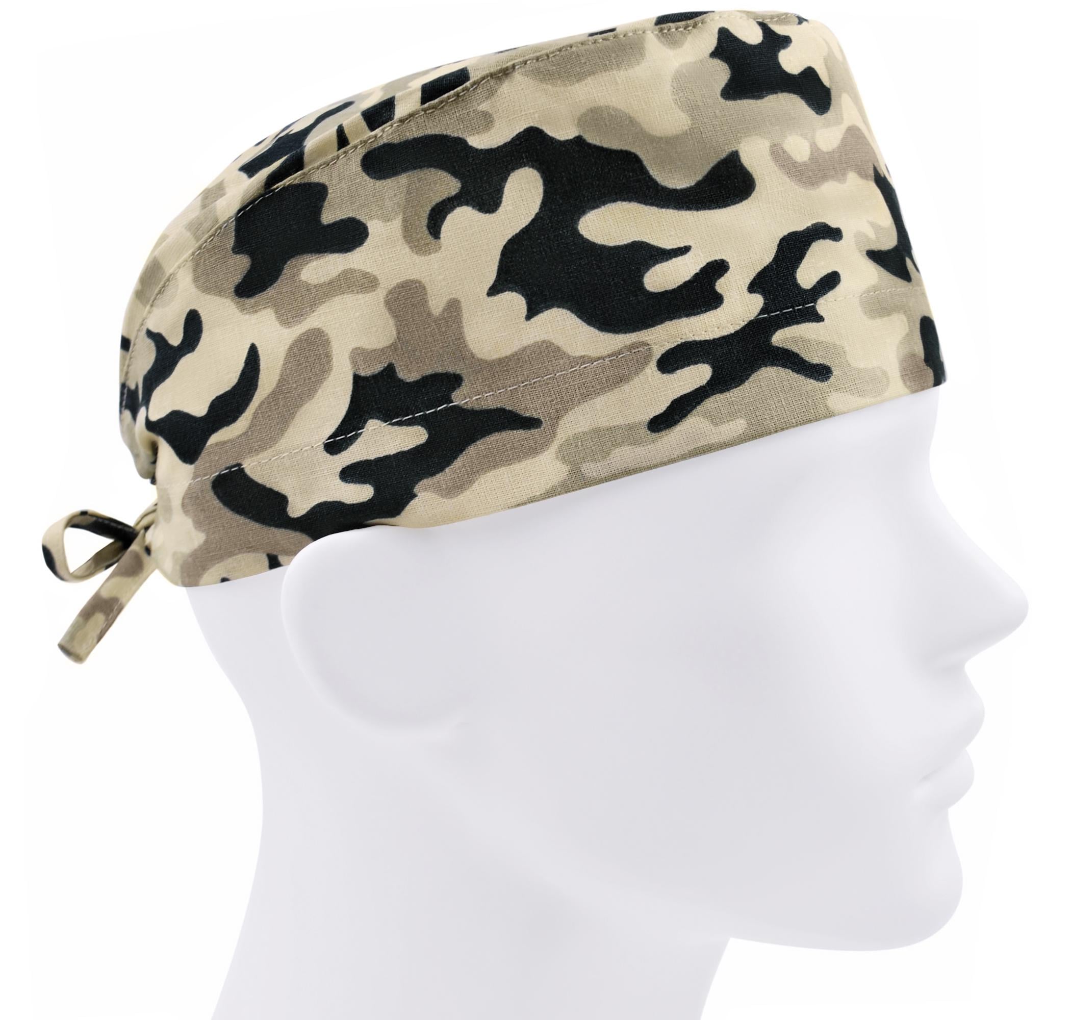 Шапочка медицинская мужская FloralScrubs Камуфляж на бежевом универсальная (М041)