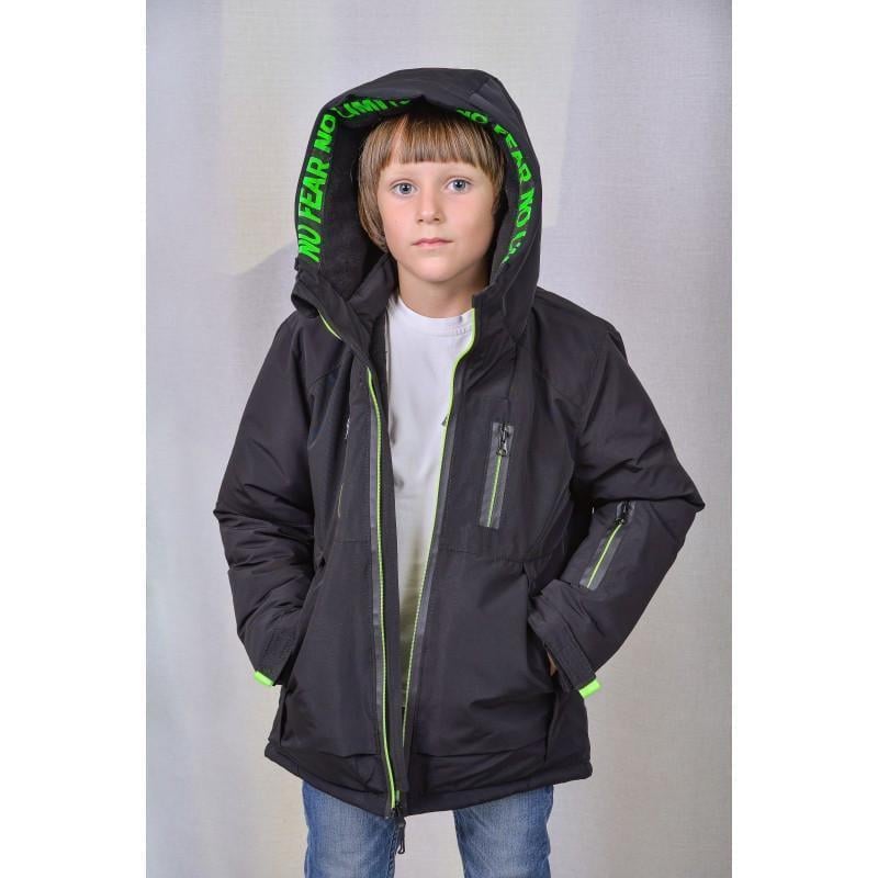 Парка для мальчика зимняя 140 см Черный с салатовым (2711357461)
