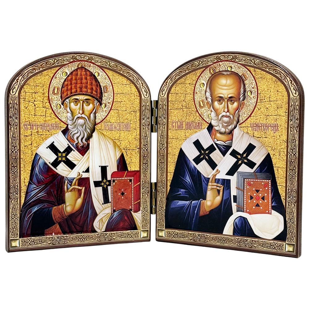 Складень Святий Спиридон та Миколай Чудотворець 15х20 см (30654623)