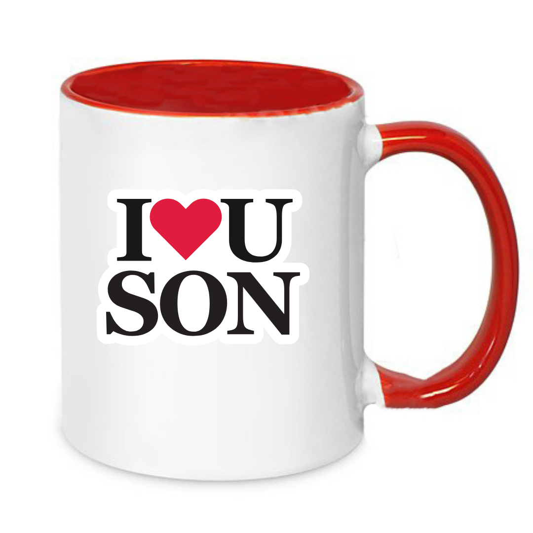 Чашка керамічна глянцева I love you son 330 мл Білий з червоним (001409)
