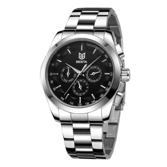 Часы мужские BESTA Walker Steel со стальным корпусом 42х14 мм Серебро (150-96-1604)