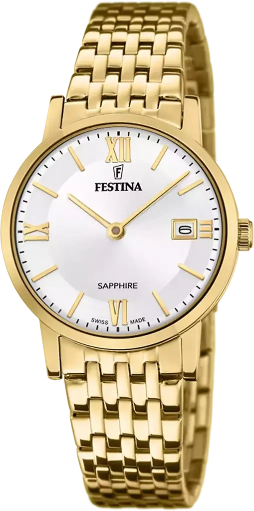 Наручний годинник жіночий Festina F20021/1 Classics Swiss Made з сталевим корпусом/сапфіровим склом WR 50 м та білим циферблатом
