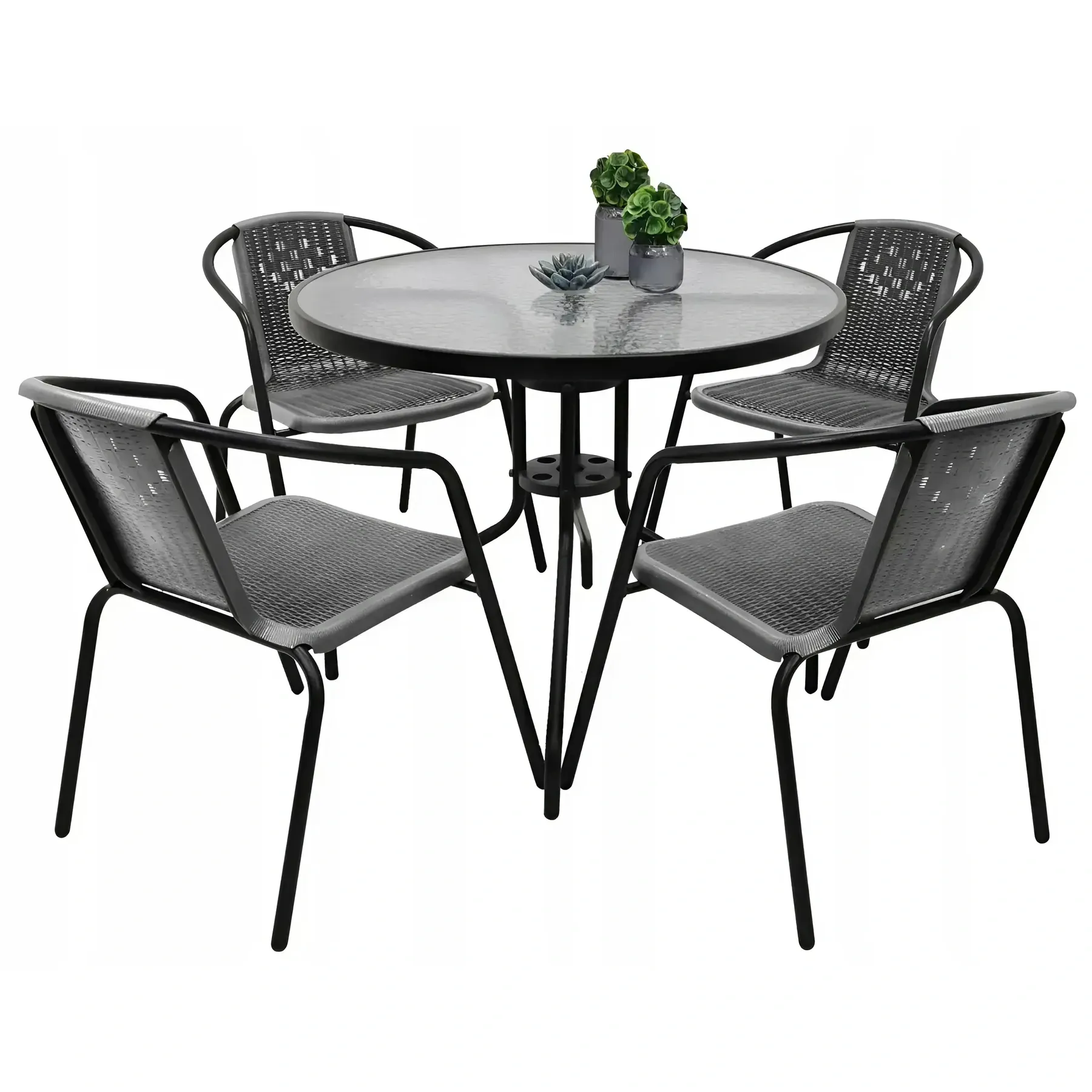 Комплект садовой мебели 4Points Prato-4 из искусственного ротанга круглый стол 80 см/4 стула Серый