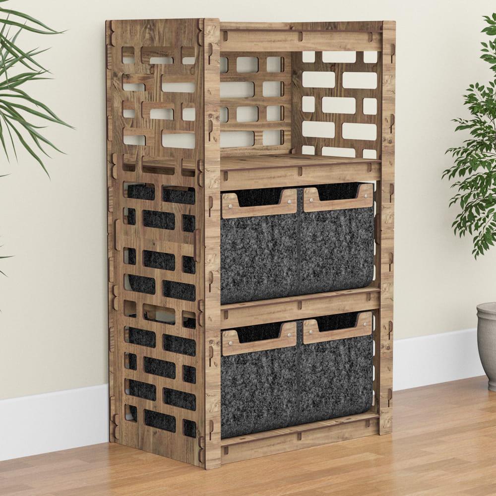 Комод для спальни деревянный Hexagonica Brickwall на 4 ящика черные корзины 900х528х345 мм (111290)