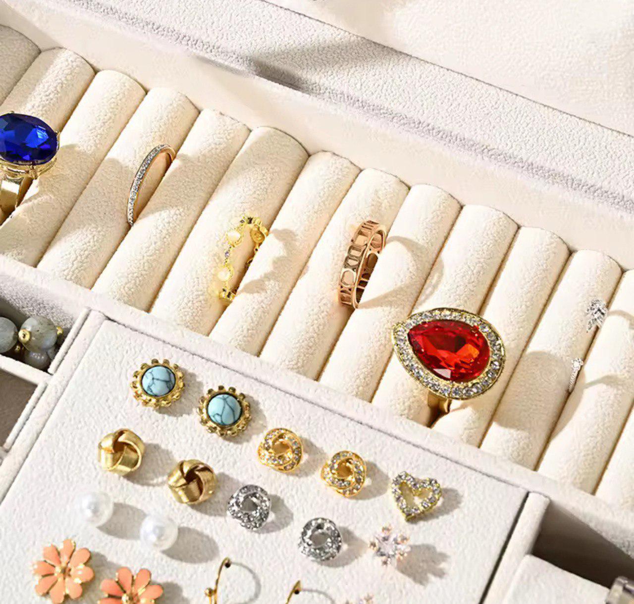 Органайзер-скринька для прикрас трирівневий з еко-шкіри 23х18х13,5 см Білий (27182279) - фото 9