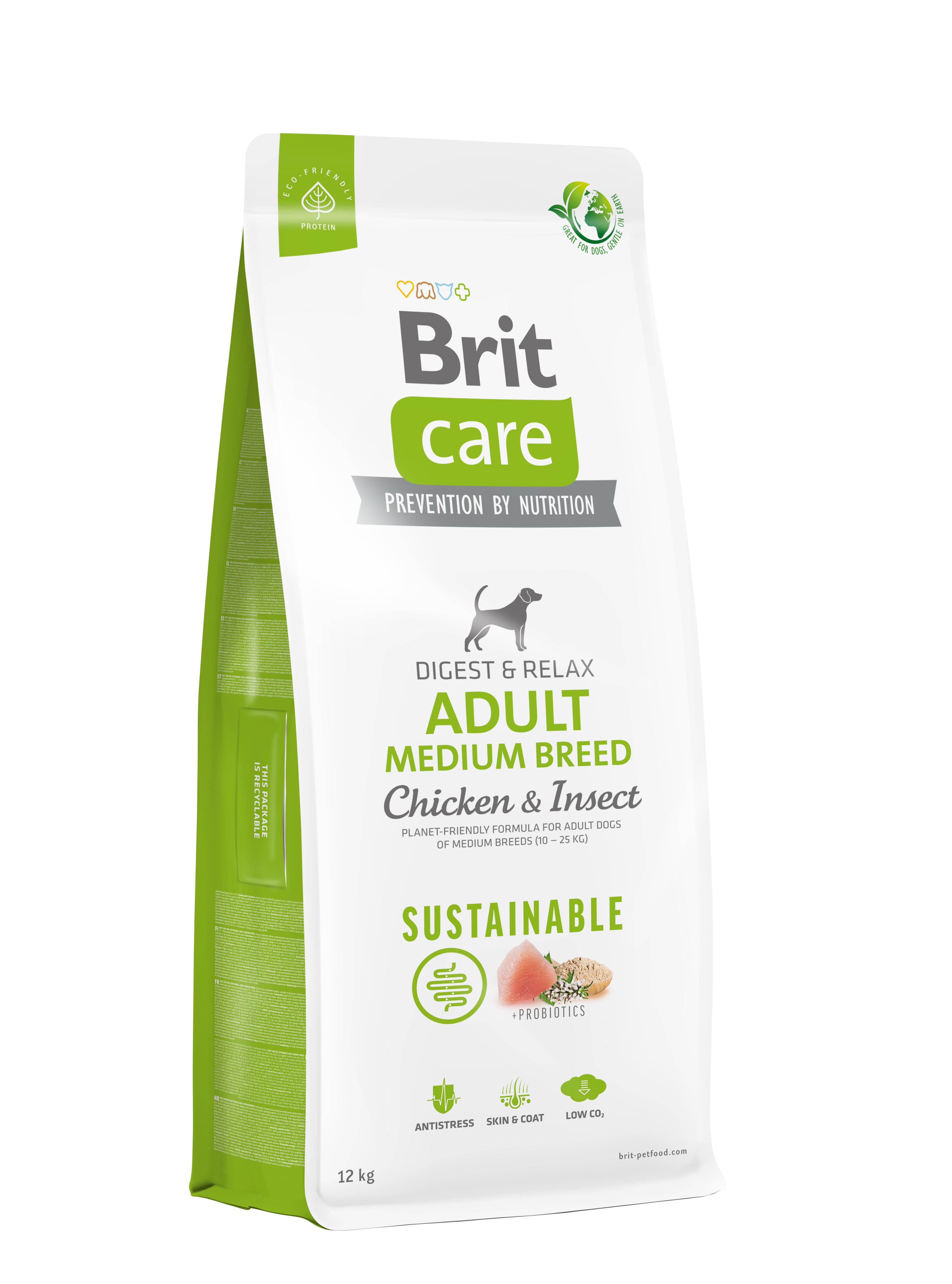 Корм для собак средних пород Brit Care Dog Sustainable Medium Breed с курицей и насекомыми 12 кг (172177)