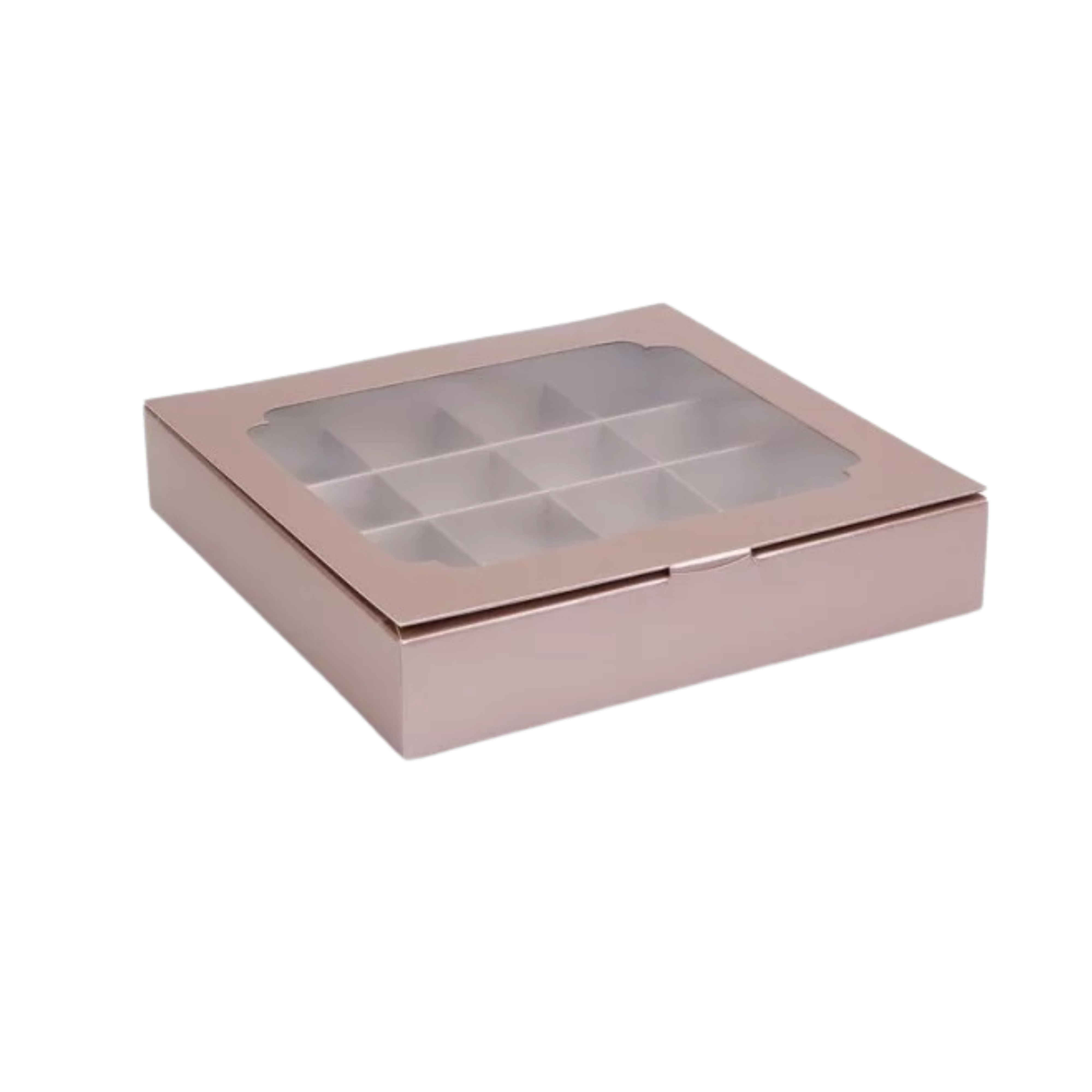 Коробка для конфет с окном 16 шт. 18,5х18,5х3,5 см Бронзовый (12665)