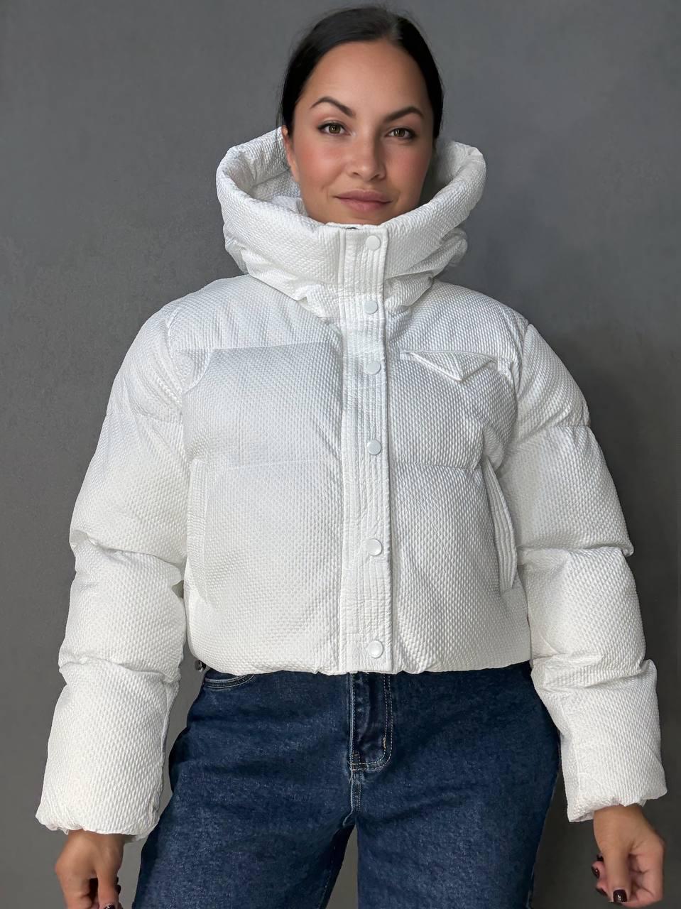 Куртка жіноча LADY YEP 10039 вафельна пуффер оверсайз з капюшоном р. 42 Білий (4883)