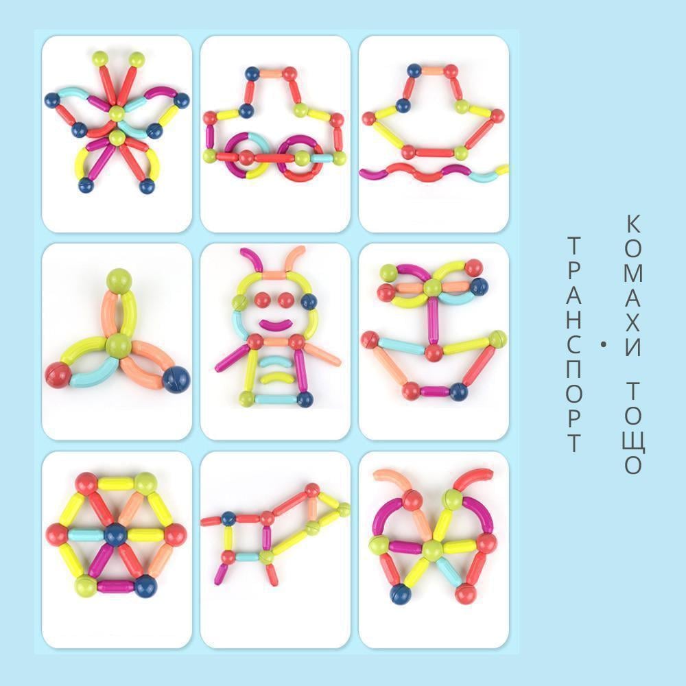 Конструктор детский 3D магнитный Magnetic Sticks из 100 цветных деталей для развития ребенка (15410275) - фото 9