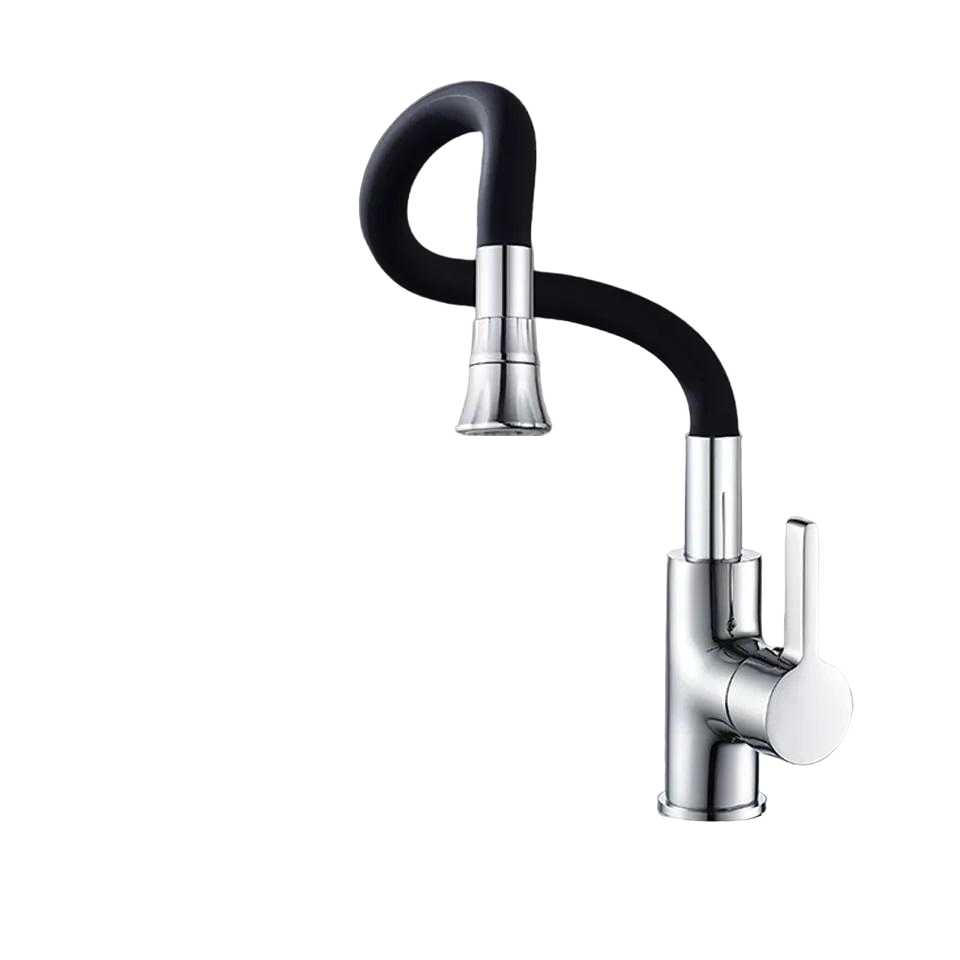 Смеситель кухонный WanFan с гибким изливом однорычажный с аэратором Черный/Хром