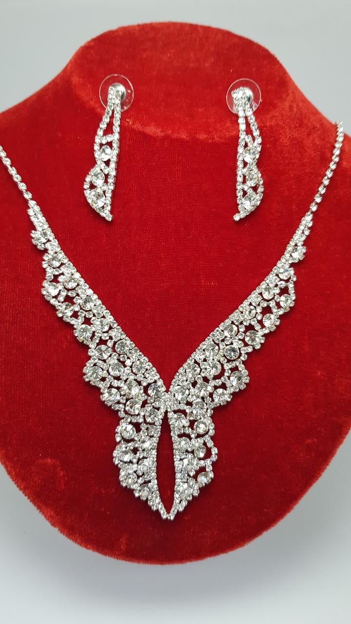 Комплект кольє та сережки вечірній Сріблястий (1833833627)