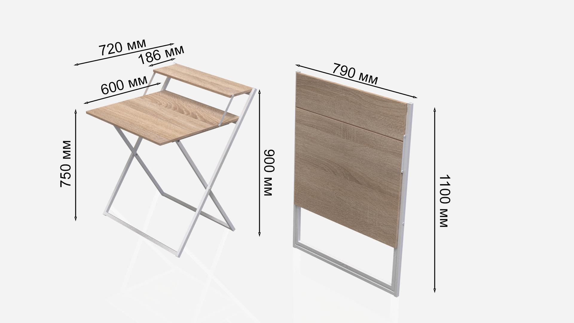 Стіл-трансформер Ferrum-decor Компакт 4 метал/ДСП 16 мм 750x790x720 мм Білий/Дуб Сонома (FRD-104700) - фото 5