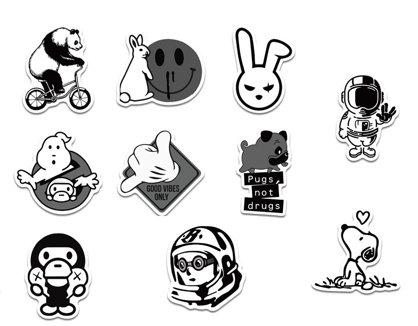 Наклейки Стильные черно-белые для гаджета/телефона/авто 10 шт. (10131)