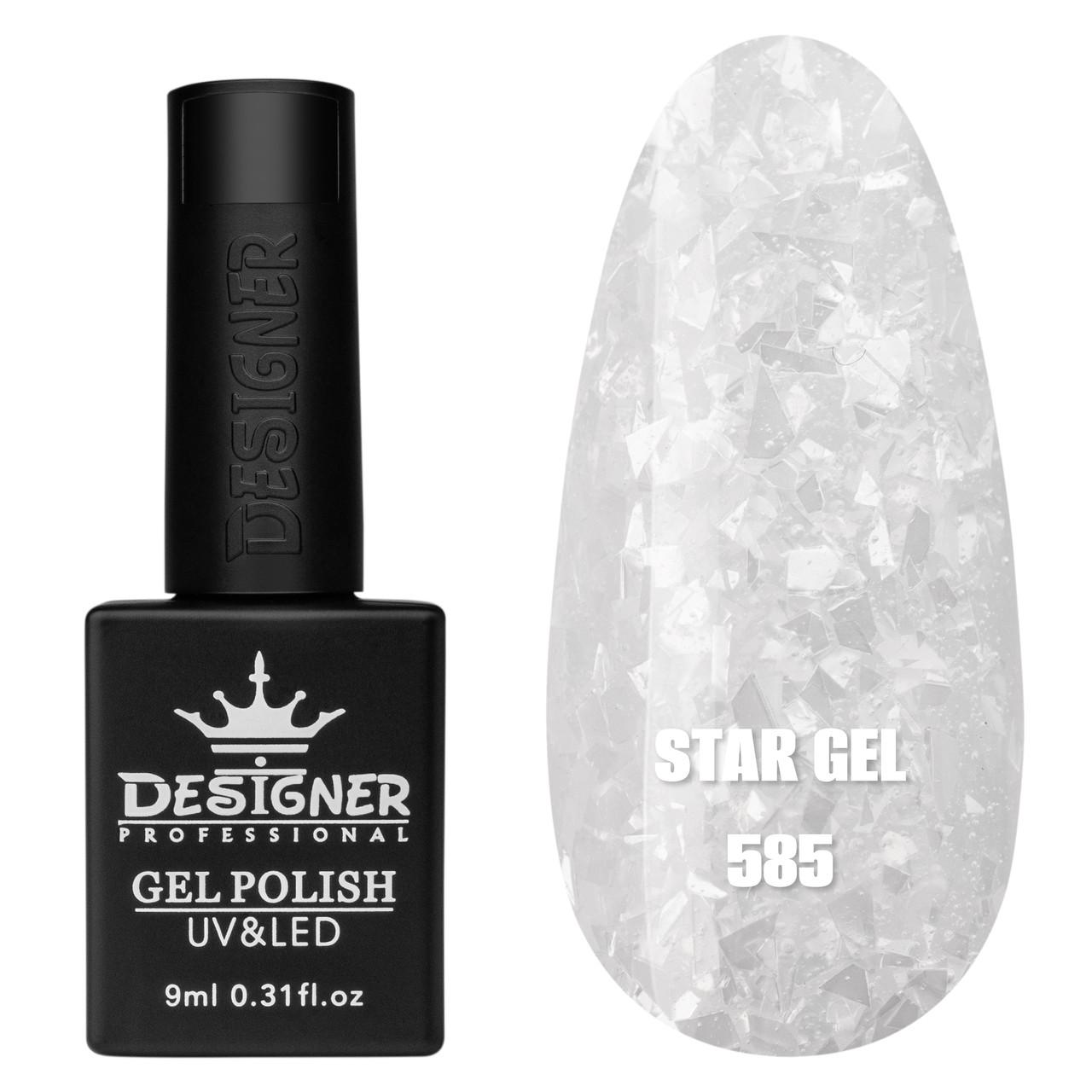 Гель-лак для маникюра Star gel Дизайнер с хлопьями Юки 9 мл Белый №585 Гель-лак для маникюра Star gel Дизайнер с хлопьями Юки 9 мл Белый №585