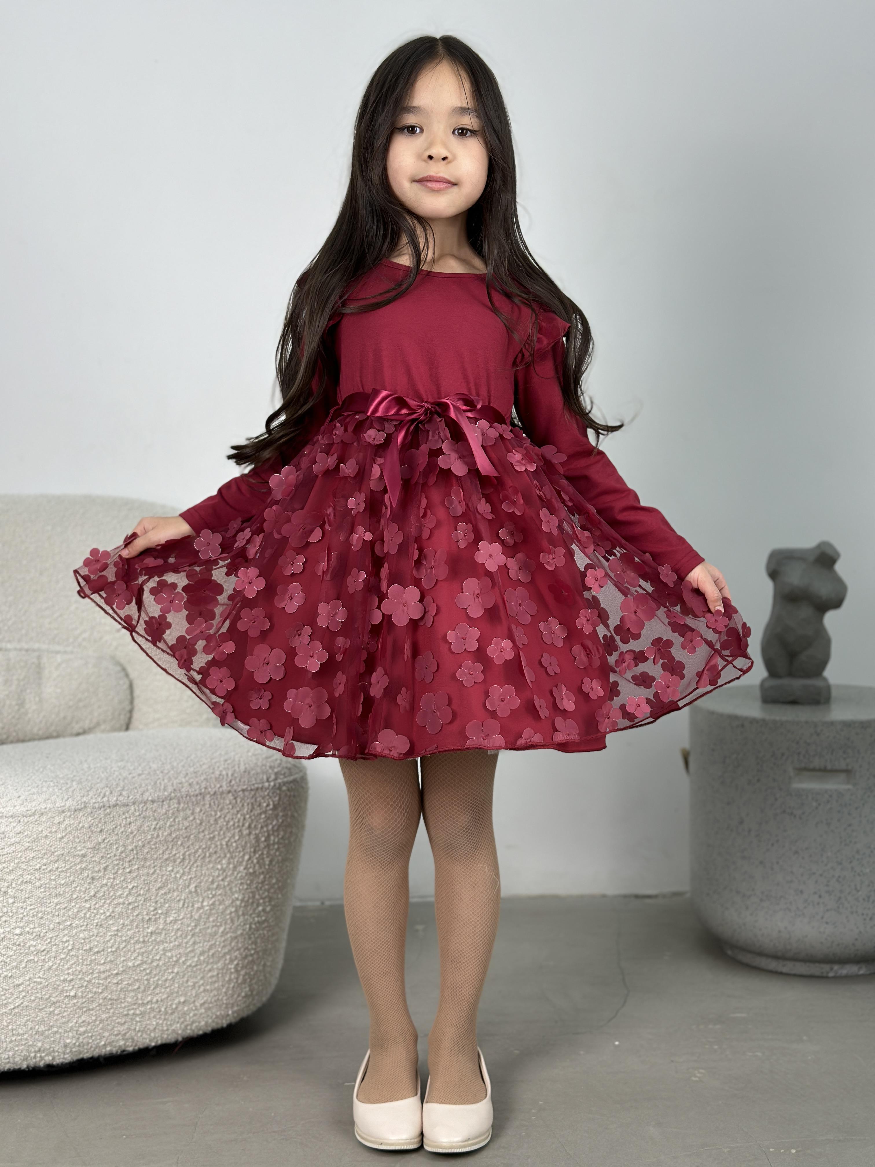 Сукня святкова на дівчинку KatyKids Квітка з довгим рукавом та фатиновою спідницею 130 см Червоний (11035050801)
