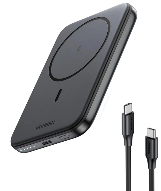 Повербанк магнитный Magsafe Ugreen PB560 5000mAh 15Вт с беспроводной зарядкой Black (MK001097)