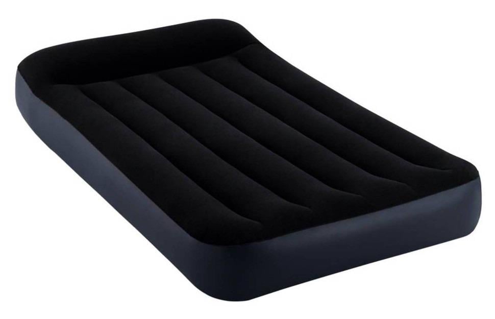 Надувний матрац Intex 64146 ND 3 велюровий з підголовником і електричним насосом 220V 99x191x25 см (24769077)