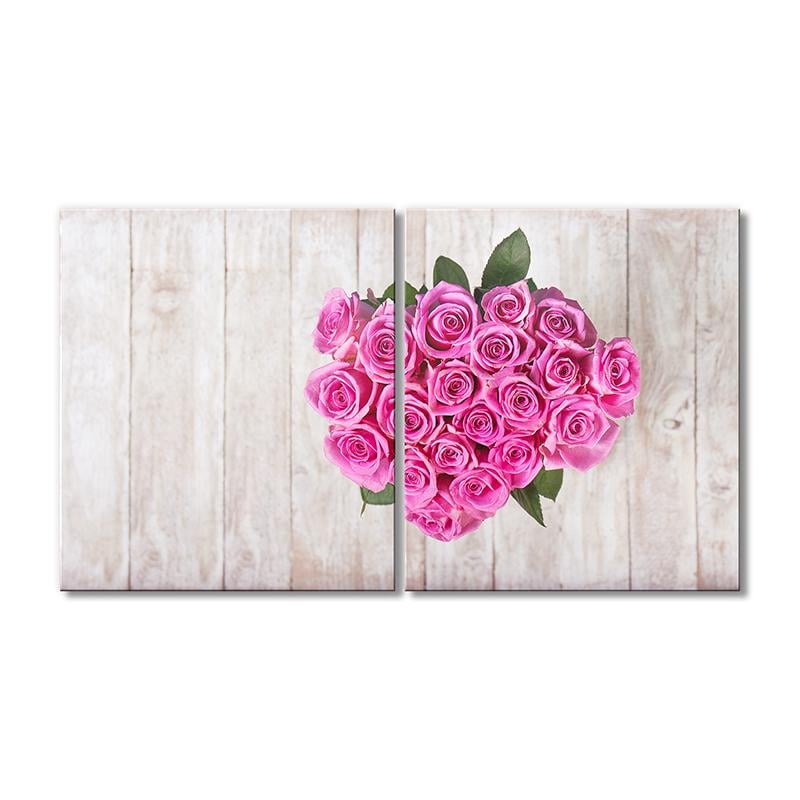 Картина модульная Букет сердце из красивых розовых роз 2 модуля 90x135 см