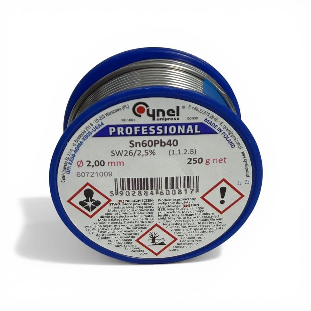 Припой Cynel Sn60Pb40 с флюсом 2 мм катушка 0,25 кг