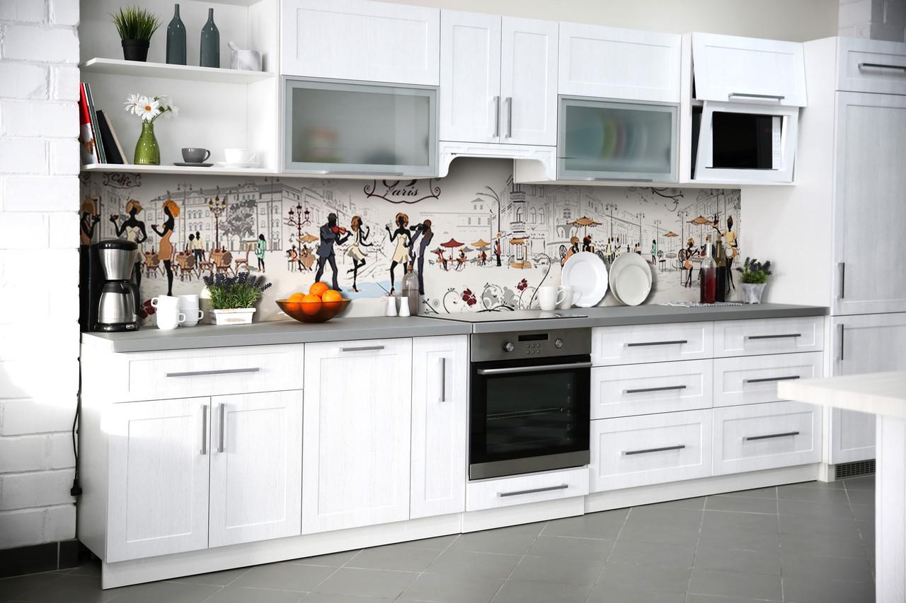 Кухонный фартук Париж/Силуэты из самоклеющейся виниловой пленки 60х300 см Белый