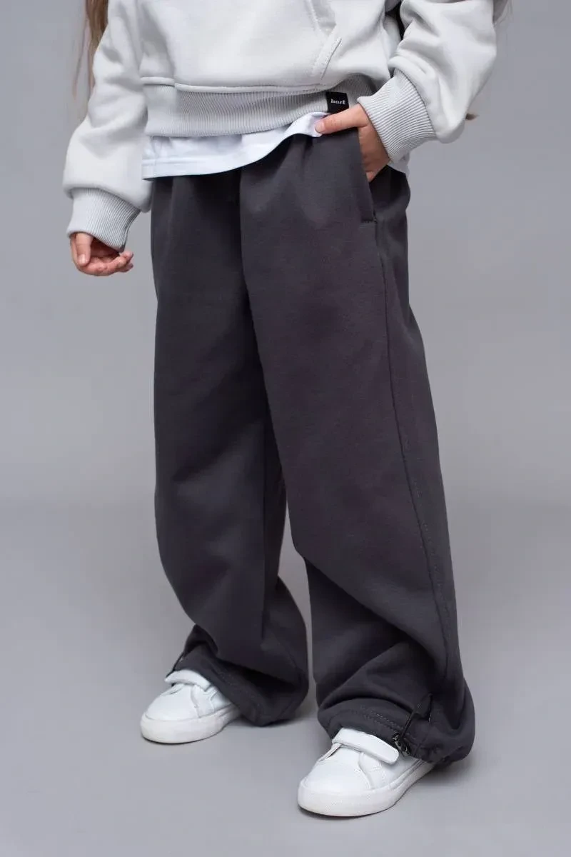 Брюки палаццо для девочек тринитка 122 см Графит