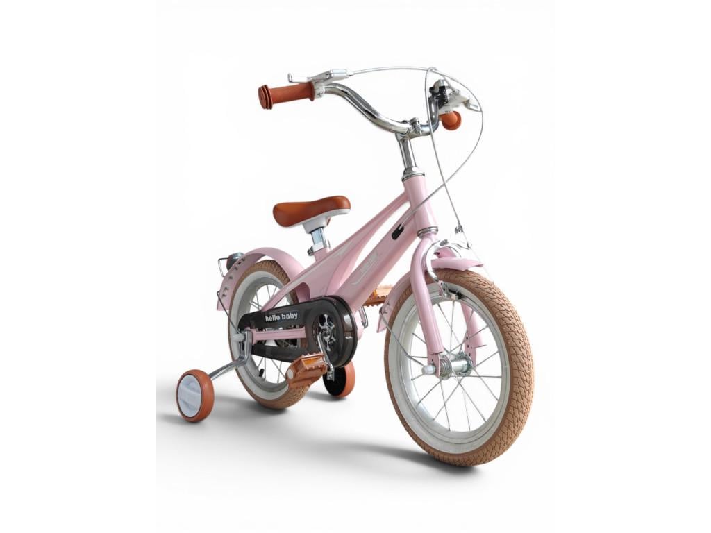 Детский велосипед Hello Baby NN515-14 14" надувные колеса/передний/задний тормоз/корзина/колокольчик от 3 лет до 60 кг Розовый (NN515-14 а-р)