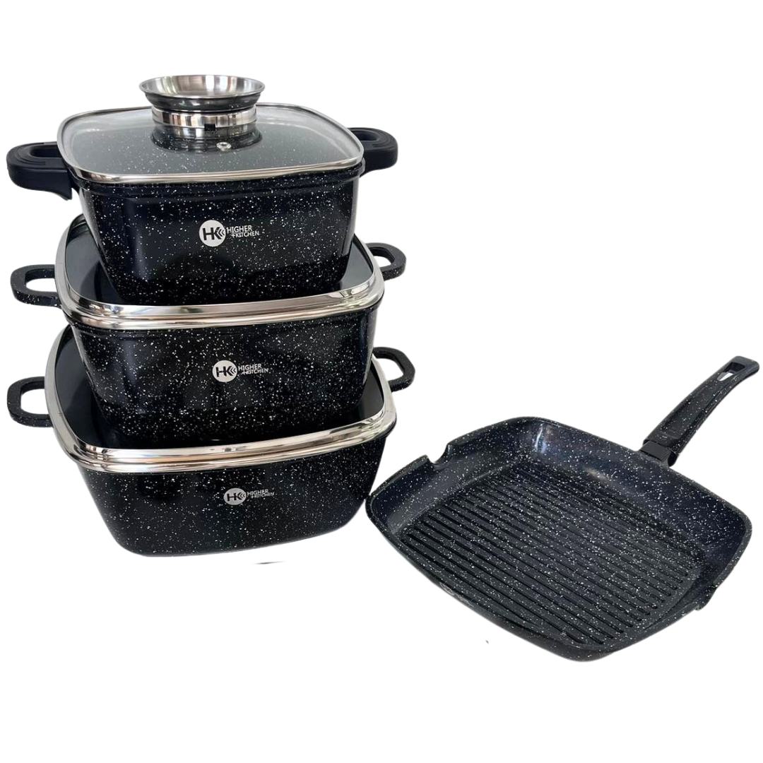 Набір посуду Higher Kitchen HK-317 з гранітним антипригарним покриттям 14 предметів Чорний (2484550316) - фото 3 Набір посуду Higher Kitchen HK-317 з гранітним антипригарним покриттям 14 предметів Чорний (2484550316) - фото 3