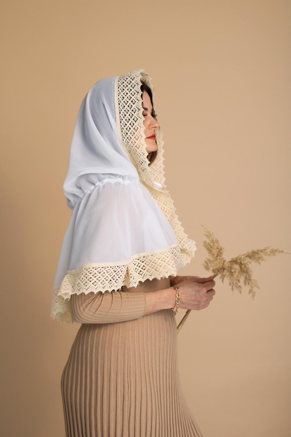 Палантин для храму на голову Білий (п020) - фото 5 Палантин для храму на голову Білий (п020) - фото 5