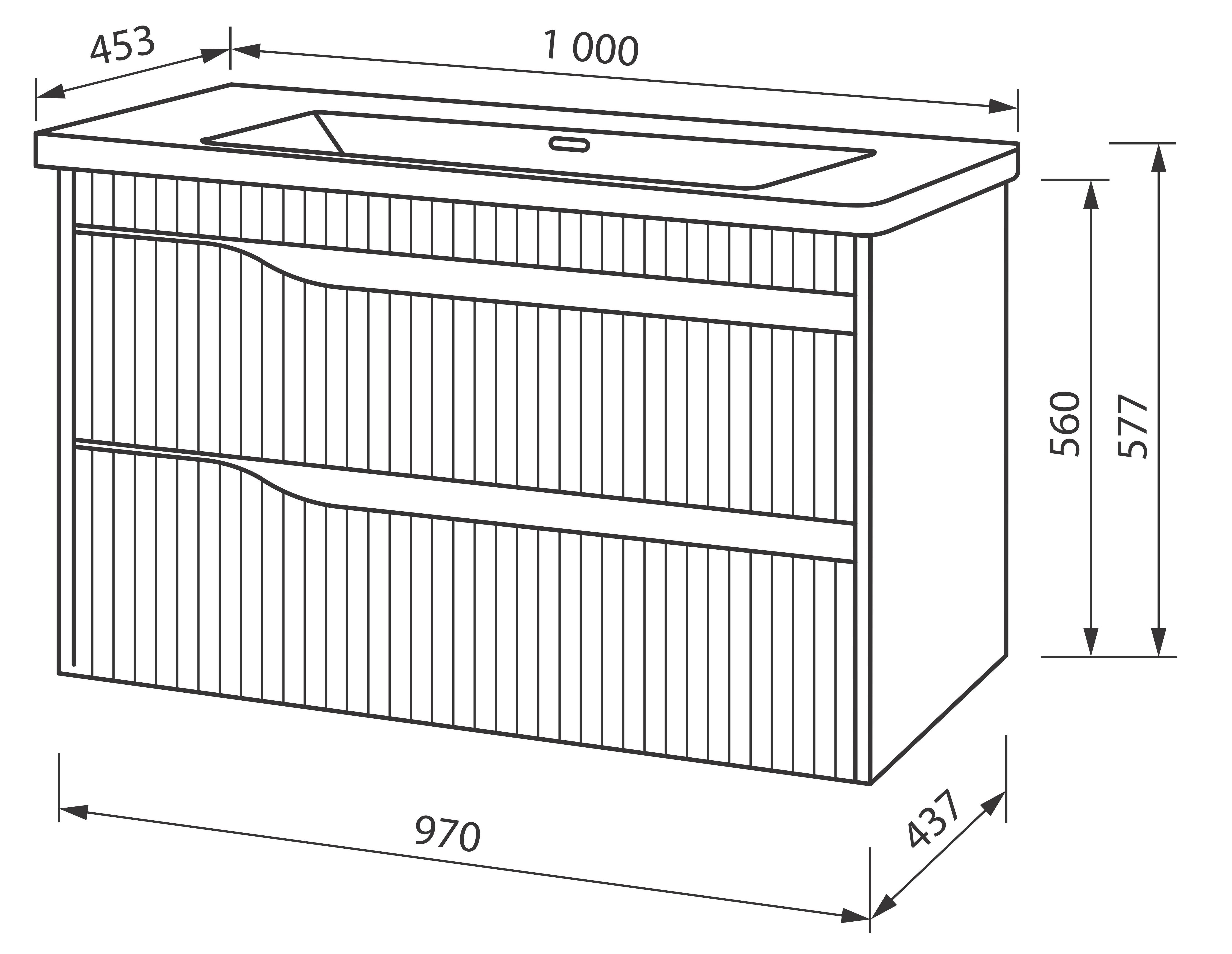Тумба ЮВВИС Florence ТП-2 Д с умывальником Канте 100 см Бетон матовый (UVV117) - фото 3
