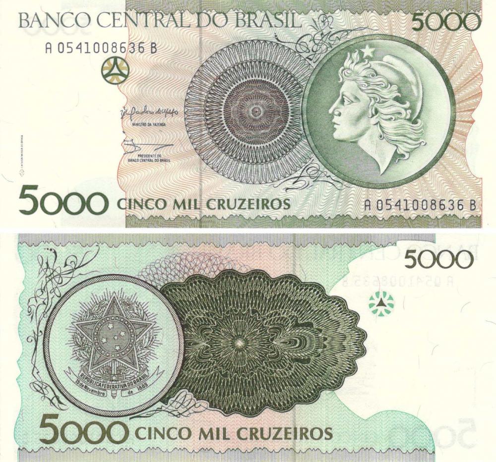 Колекційна банкнота Бразилія 5000 крузейро 1990 UNC P227 (Б09014)