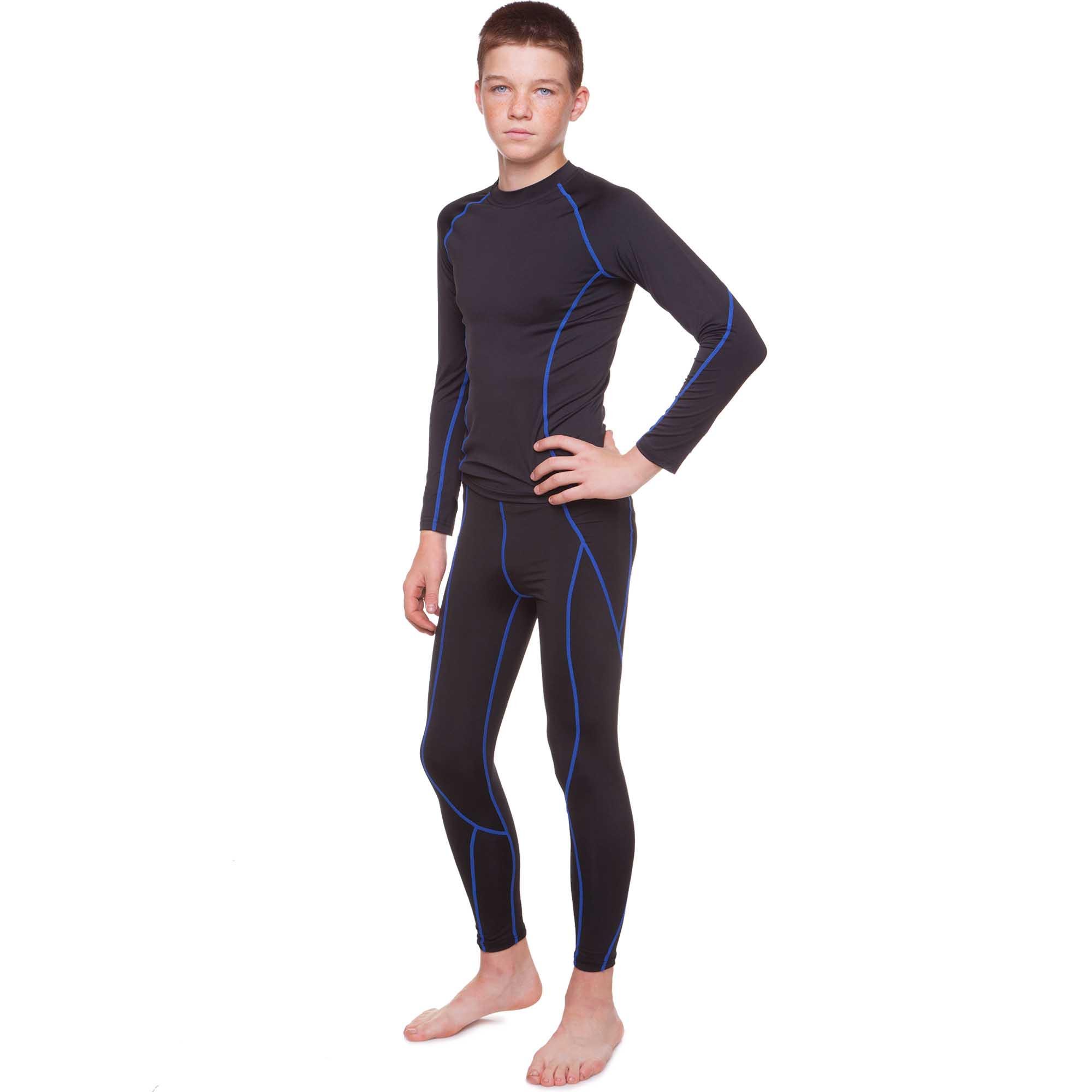 Компрессионная одежда для подростков LD-1001T LD-1202T футболка-лонгслив и штаны р. 26 рост 125-135 см Черный/Синий (6936116101139)