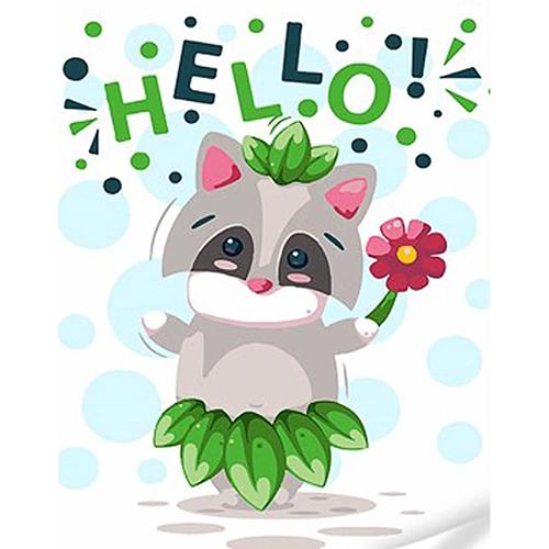 Картина по номерам Strateg Премиум Приветливый енотик с лаком и уровнем 30x40 см (Str-SS1072)