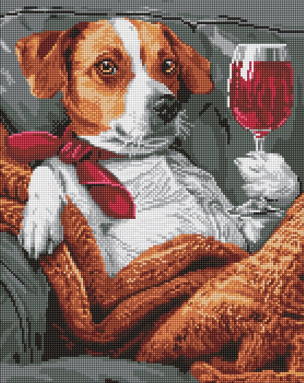 Алмазная мозаика/вышивка Ideyka Животные Песик с бокалом 40х50 см (AMO 8034)
