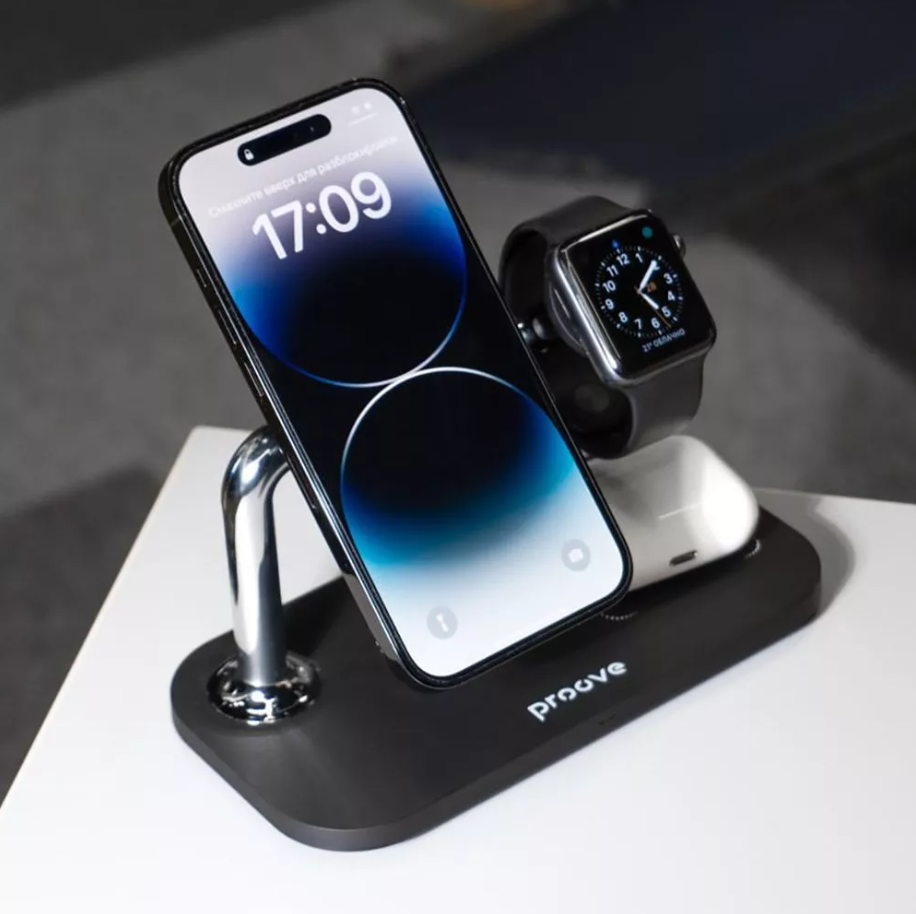 Зарядний пристрій Proove Magnetic Field 3in1 iPhone AirPods Apple Watch Wireless Magnetic Charging Bracket бездротовий 15W Black (WSMF15010001) - фото 9