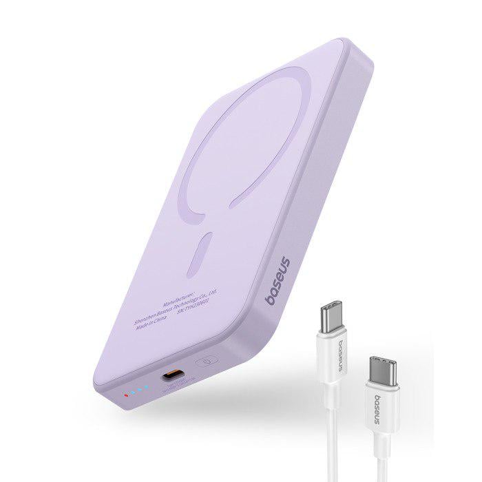 Повербанк BASEUS Magnetic Mini 5000mAh 20W с беспроводной зарядкой Qi 15W Purple (P10022107513-00) - фото 2