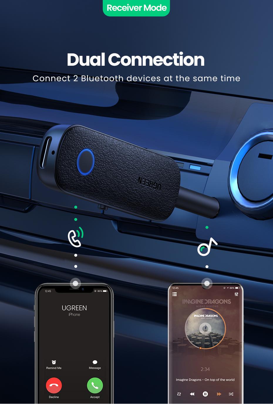 Адаптер UGREEN Bluetooth 5.0 приймач-передавач USB-3,5 мм minijack AUX стерео Чорний (80893) - фото 13