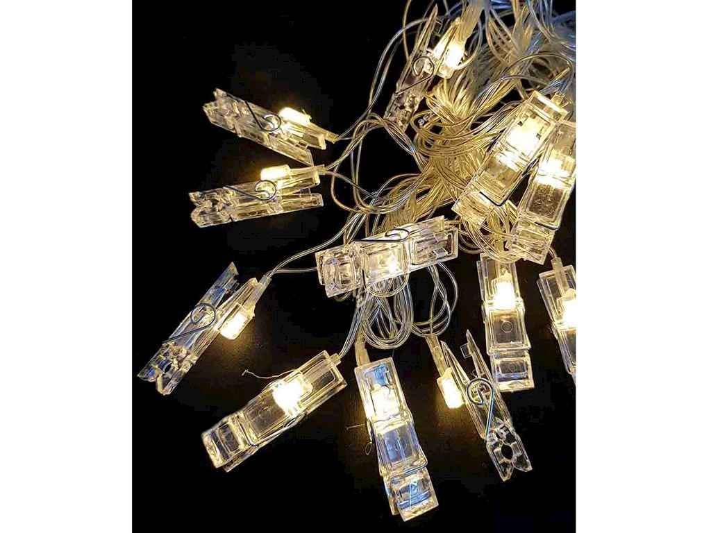 Гирлянда Фигурки 12LED ПРИЩЕПКИ 5 м с переходником Теплый белый (1698-10)