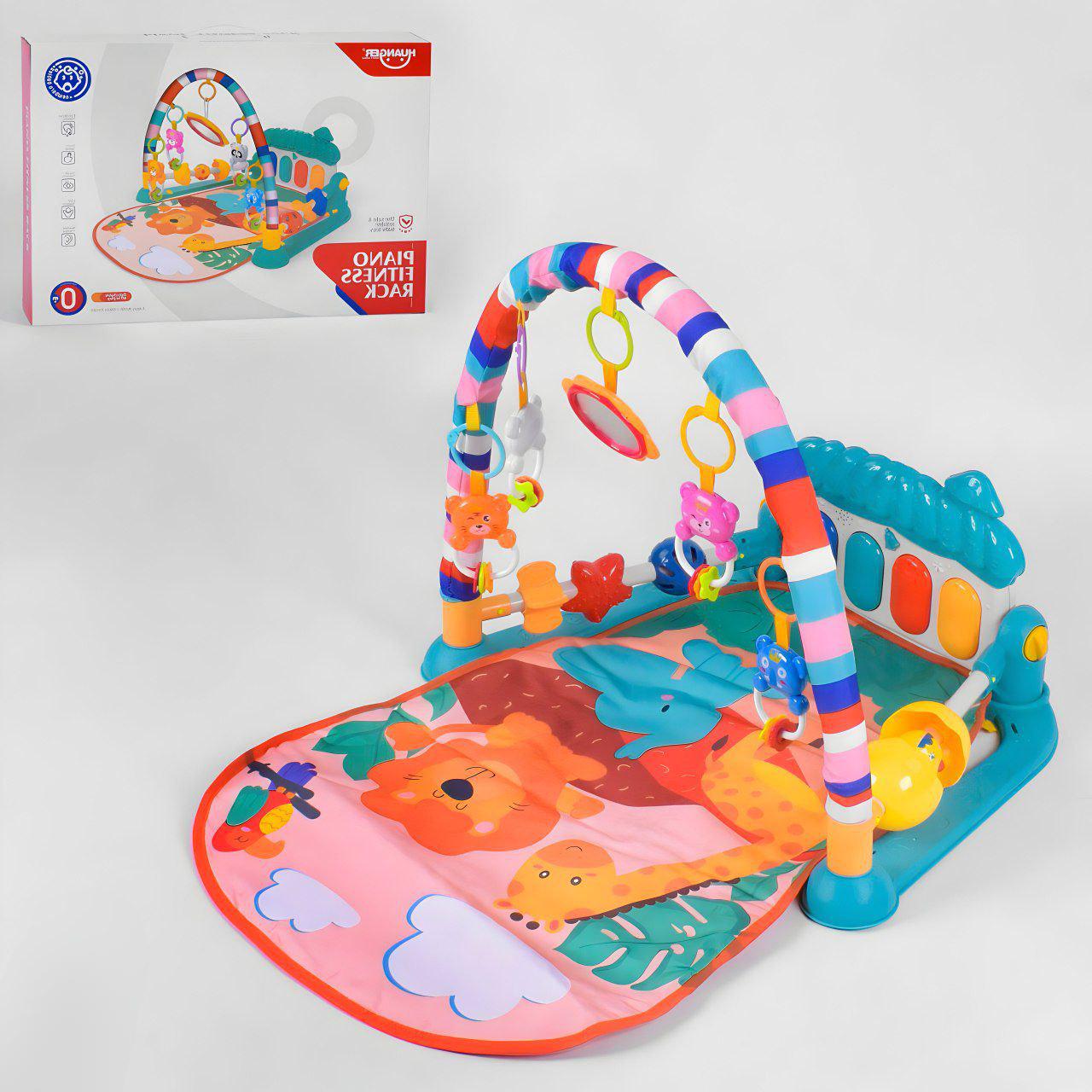 Коврик детский развивающий с музыкальным пианино и подвесными игрушками