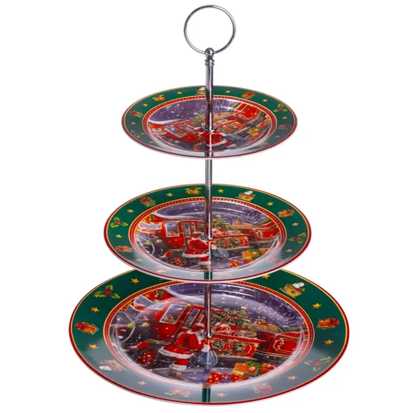 Етажерка новорічна для фруктів та десертів Santa порцелянова 34 см
